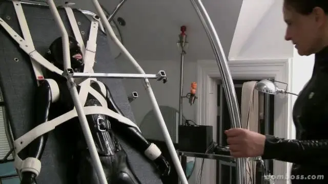 Poster: Domina Irene Boss femdom hogtied - Latex Domme And Latex Doll