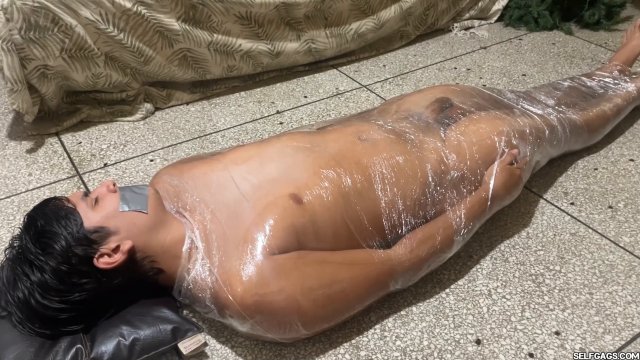Poster: Femdom Bondage By Selfgags Selfgags - Plastic Mummified Slave Teased, Fucked & Ruined