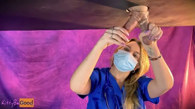 Poster: KittyBeGood: femdom hamdjob - Hot Blonde Nurse Drains Big Cock And Balls In Milking Table
