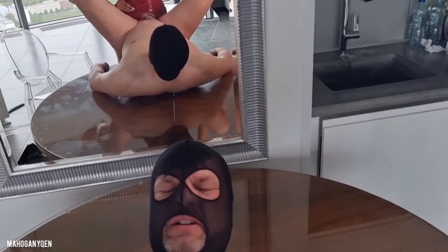 Poster: MahoganyQen Ass Fucking - Harsh Pegging On A Kitchen Table: Huge Strap-on Domination
