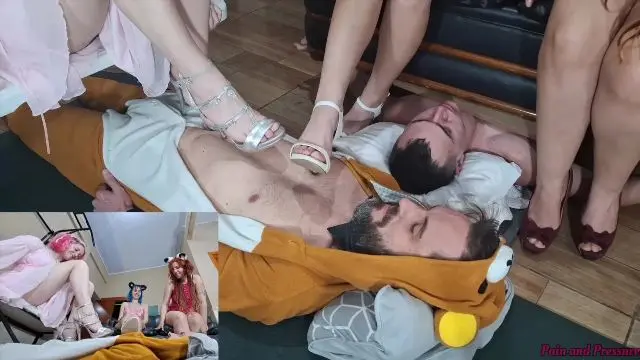 Poster: Pain and Pressure: femdom humiliation husband - #113 The Sadistic Pajama Party (Anya, Beatriz and Red-C)