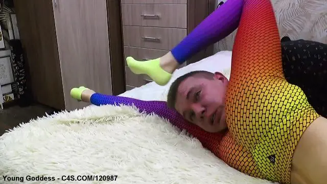 Poster: Young Goddess: best femdom humiliation - Rainbow Leggings Reverse